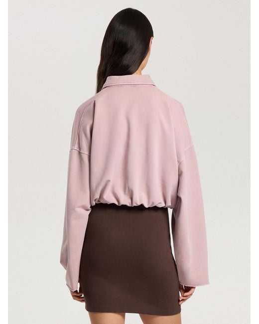 Palm Angels Pink Palm Sway Cropped Long Sleeve Polo