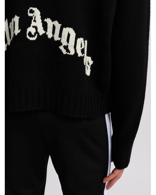 Palm Angels Black Curved Logo Sweater for men