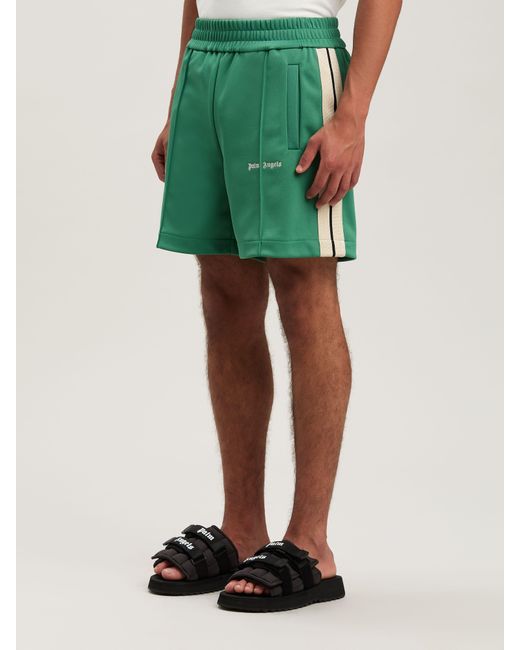 Palm Angels Green Embroidered Logo Track Shorts Forest for men