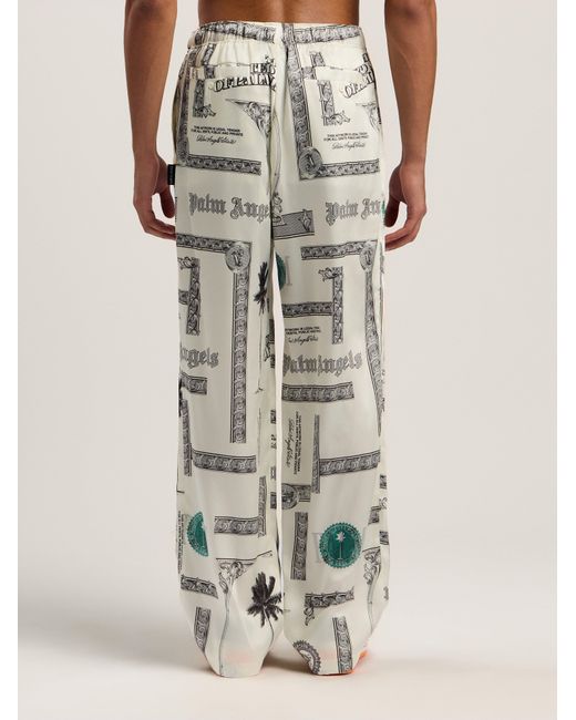 Palm Angels White Dollar Print Wide-Leg Pants Ivory for men