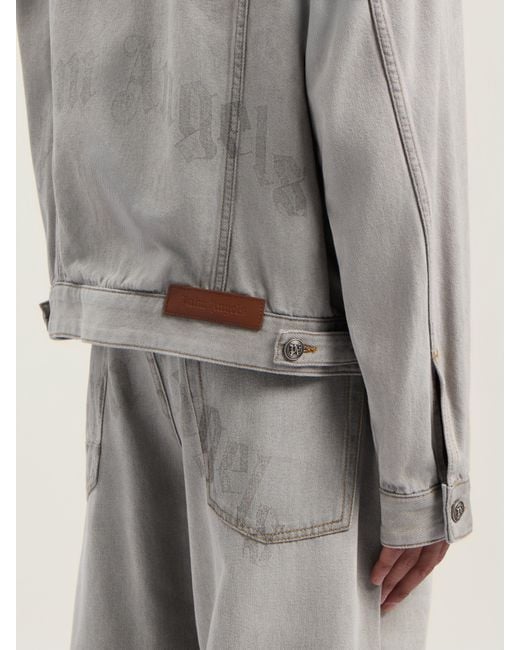 Palm Angels White Curved Logo Denim Jacket Light for men