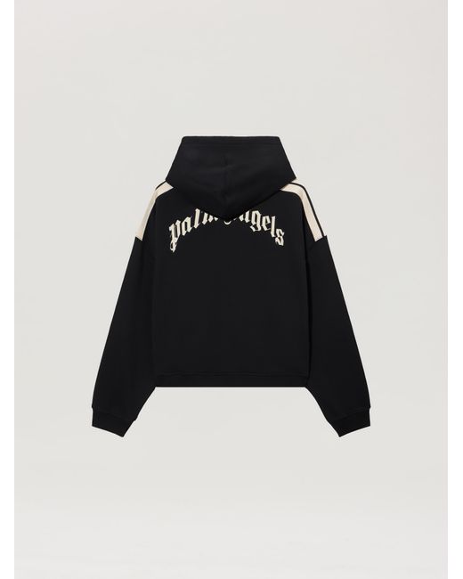 Palm Angels Black Curved Logo Loose Crop Hoodie