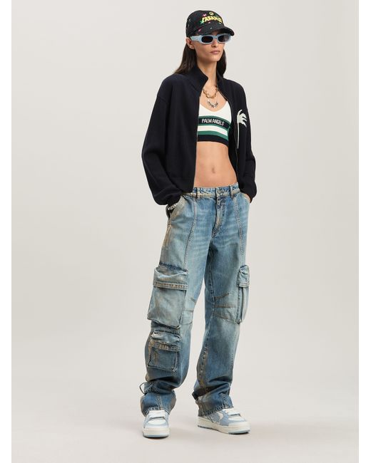 Palm Angels Blue Cb Racing Knit Top