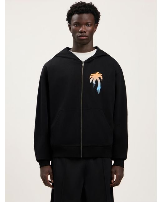 Palm Angels Black I Love Pa Zipped Hoodie for men