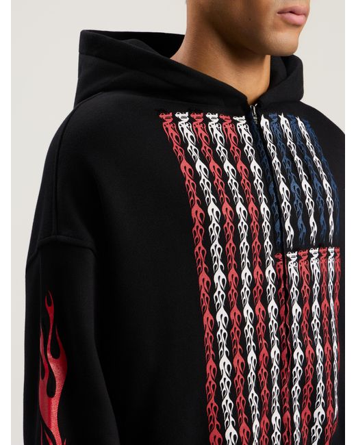 Palm Angels Black Flames Flag Zip Hoodie for men