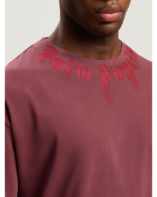 Palm Angels Red Neck Logo Regular T-Shirt Burgundy for men