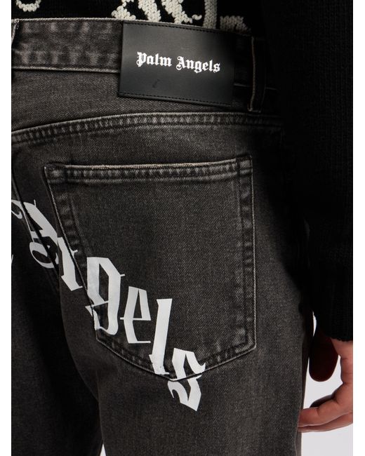 Palm Angels Gray Curved Logo Denim Jeans for men