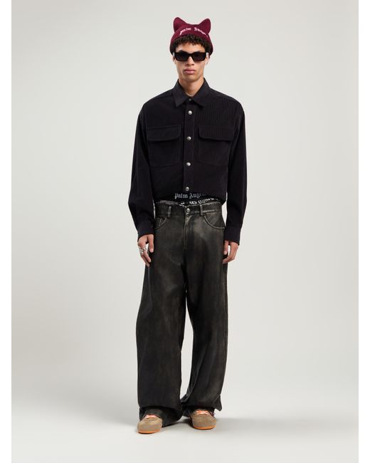 Palm Angels Blue Classic Logo Corduroy Overshirt Anthracite for men