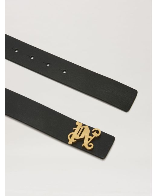 Palm Angels Black Leather Monogram Belt