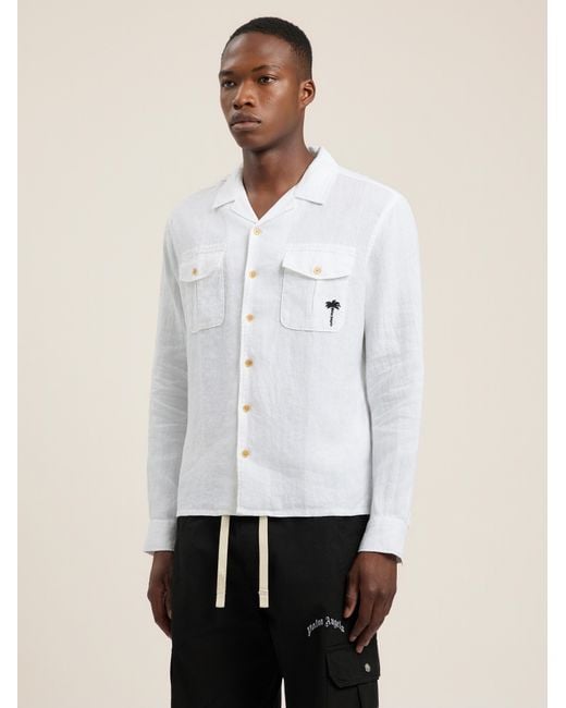 Palm Angels White Palm Tree Bowling Shirt for men