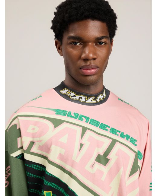 Palm Angels Green Racing Loose Long-Sleeved T-Shirt for men