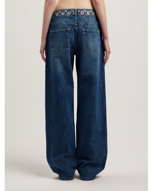 Palm Angels Blue Eyelets Straight Jeans