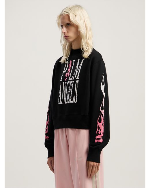 Palm Angels Black Flames Fitted Crew Sweatshirt
