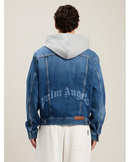 Palm Angels Blue Curved Logo Denim Jacket for men