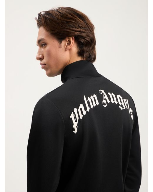 Palm Angels Black Curved Logo Track Jacket for men