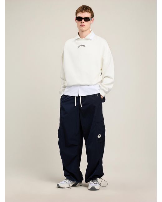 Palm Angels White Back Curved Logo Loose Sweatshirt for men