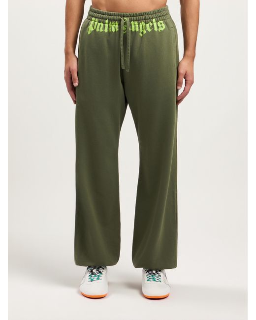 Palm Angels Green Waist Logo Sweatpants for men