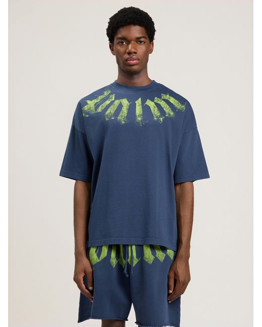 Palm Angels Blue Big Neck Logo Loose T-Shirt for men