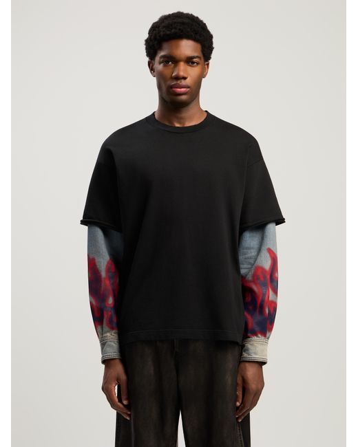 Palm Angels Black Flames Hybrid Long-Sleeve Shirt for men