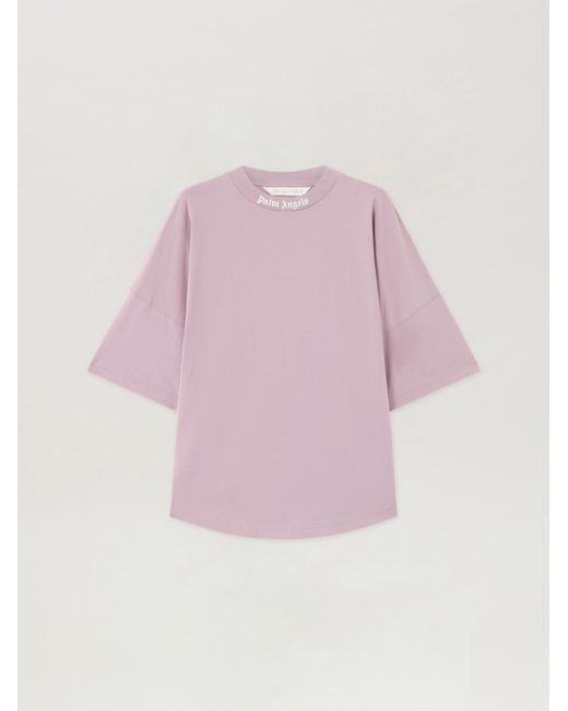 Palm Angels Pink Dripping Curved Logo Over T-Shirt