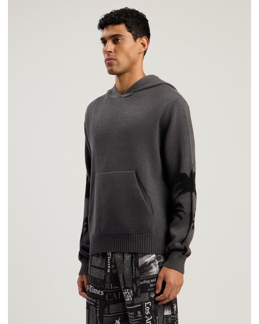 Palm Angels Black Back Palms Knit Hoodie Dark for men