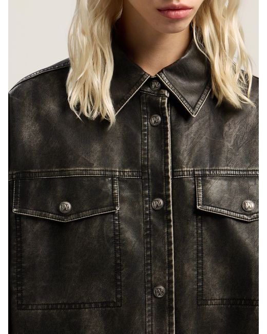 Palm Angels Black Curved Logo Coated Overshirt Dark