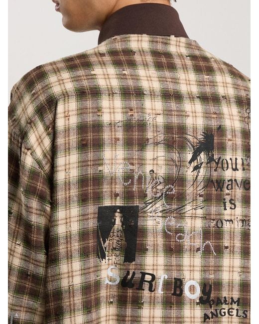 Palm Angels Natural Surfer Dream Check Loose Shirt for men