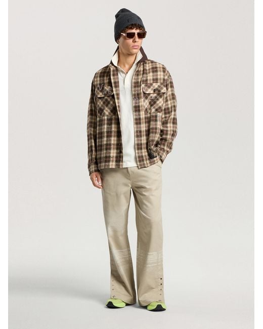Palm Angels Natural Surfer Dream Check Loose Shirt for men