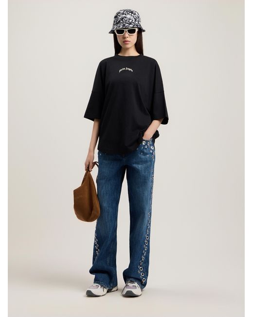 Palm Angels Black Curved Logo Over T-Shirt