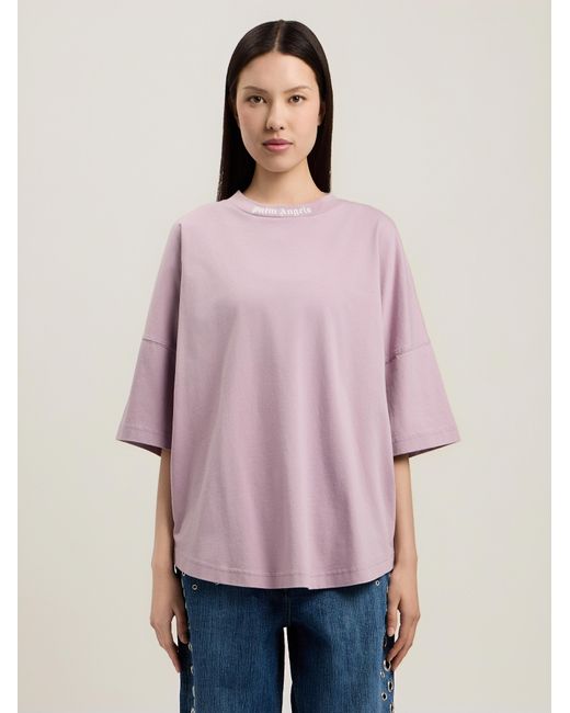 Palm Angels Pink Dripping Curved Logo Over T-Shirt