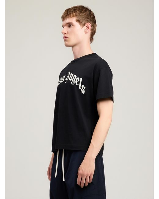Palm Angels Black Curved Logo T-Shirt for men