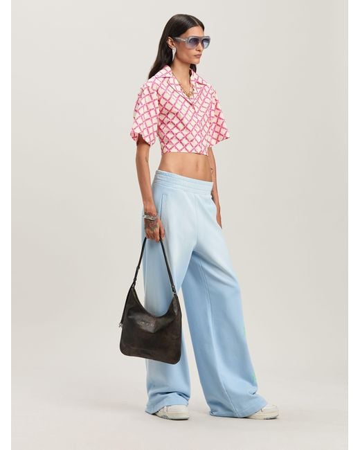 Palm Angels Pink Net Logo Crisscrossed Shirt Ivory