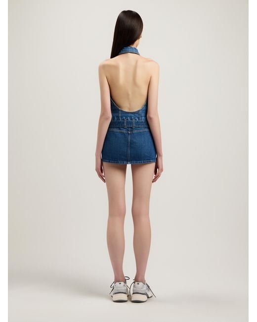 Palm Angels Blue All-Over Logo Denim Dress