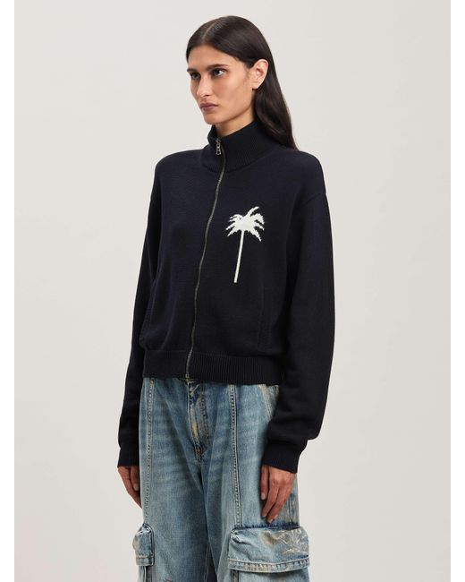 Palm Angels Blue Palm Inlay Track Knit Jacket