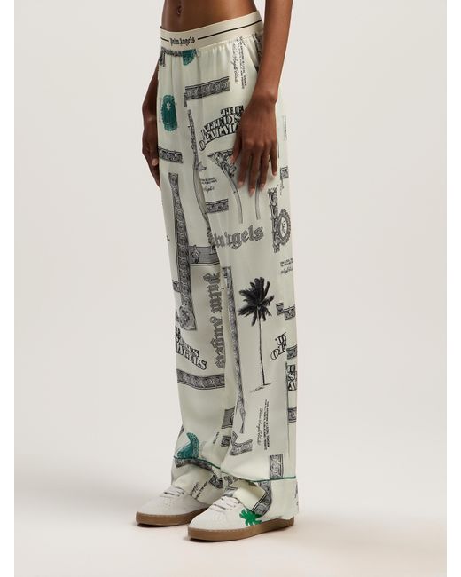 Palm Angels White Dollar Print Pajama Pants Ivory