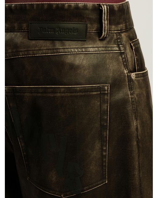 Palm Angels Gray Curved Logo Coated Pants Dark for men