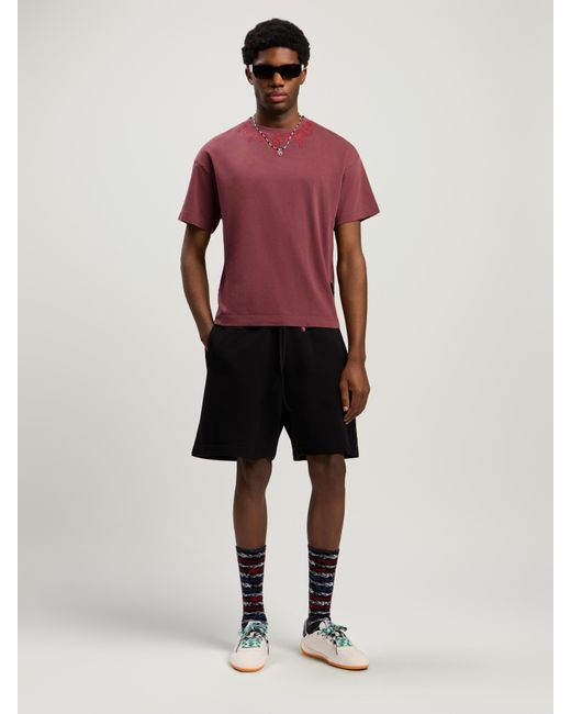 Palm Angels Red Neck Logo Regular T-Shirt Burgundy for men