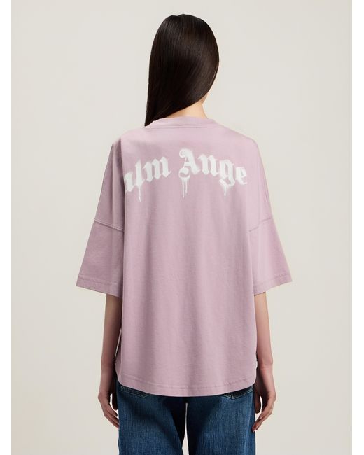 Palm Angels Pink Dripping Curved Logo Over T-Shirt