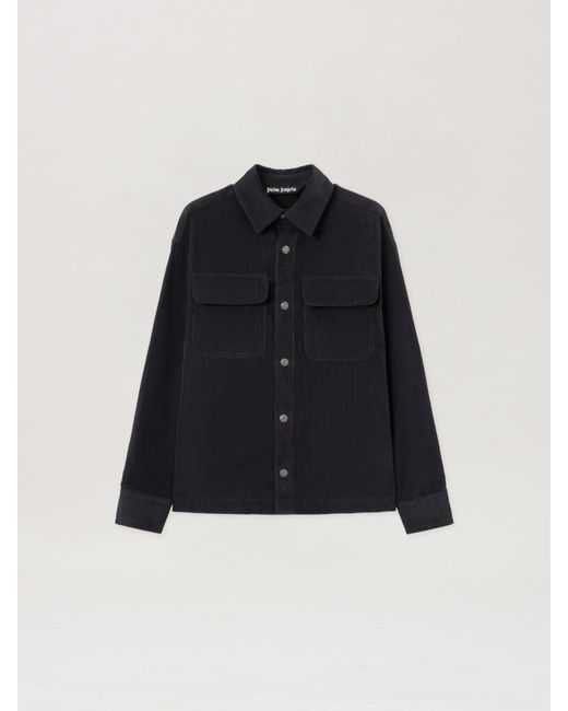 Palm Angels Blue Classic Logo Corduroy Overshirt Anthracite for men