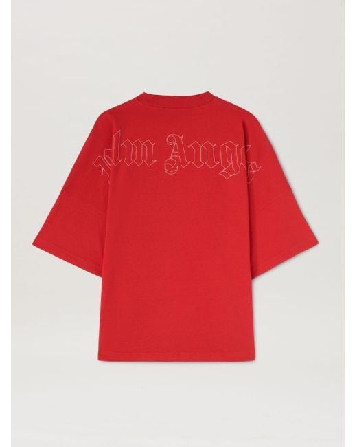 Palm Angels Red T-Shirt Loose With Dragon for men