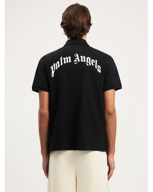 Palm Angels Black Curved Logo Polo Shirt for men
