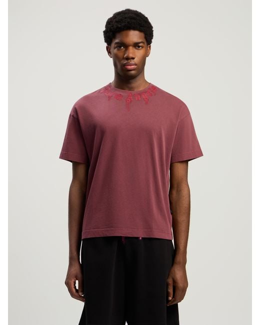 Palm Angels Red Neck Logo Regular T-Shirt Burgundy for men