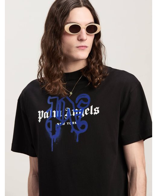 Palm Angels Black Monogram Spray City T-Shirt New York for men
