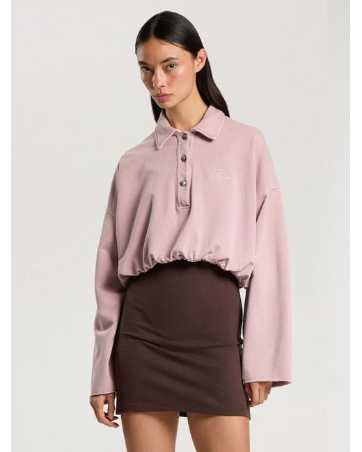 Palm Angels Pink Palm Sway Cropped Long Sleeve Polo