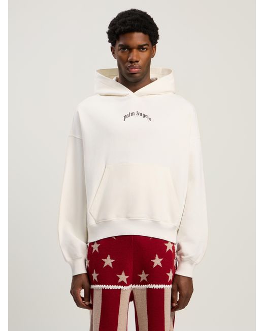 Palm Angels Natural Back Curved Logo Loose Hoodie Off for men