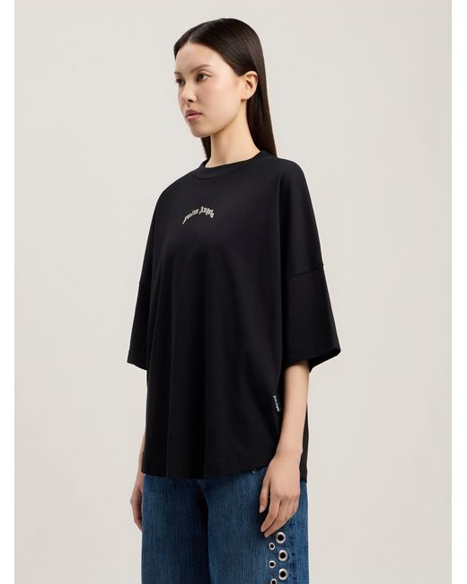 Palm Angels Black Curved Logo Over T-Shirt