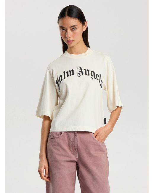 Palm Angels White Curved Logo Boxy T-Shirt Off