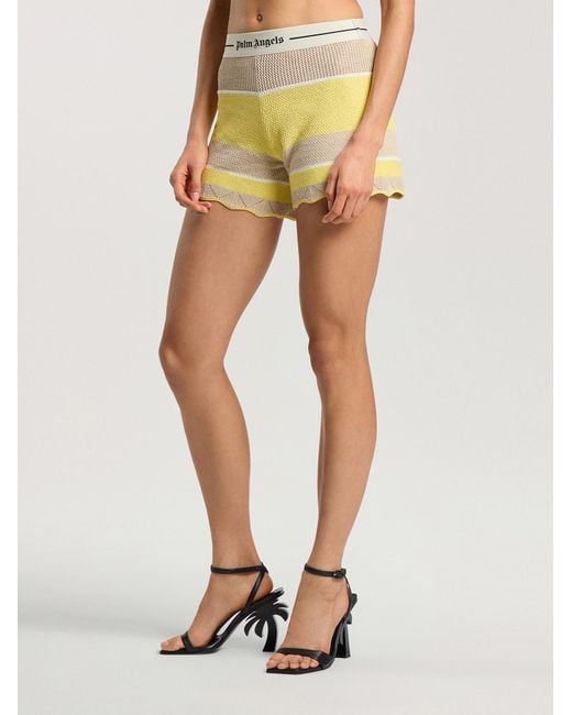 Palm Angels Yellow Logo Beach Knit Shorts Light