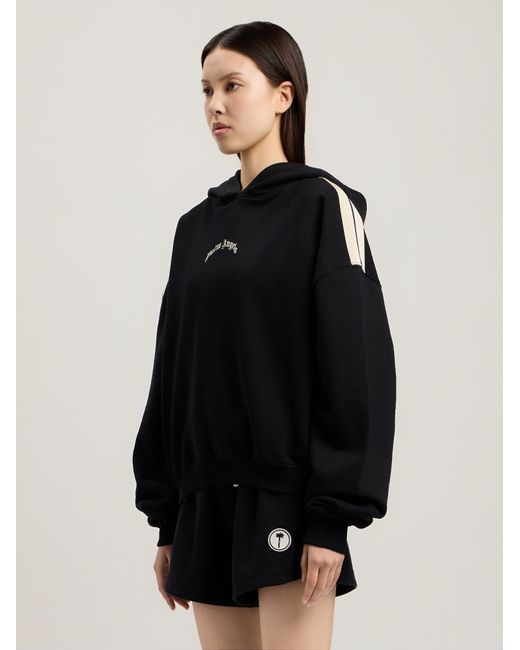 Palm Angels Black Curved Logo Loose Crop Hoodie