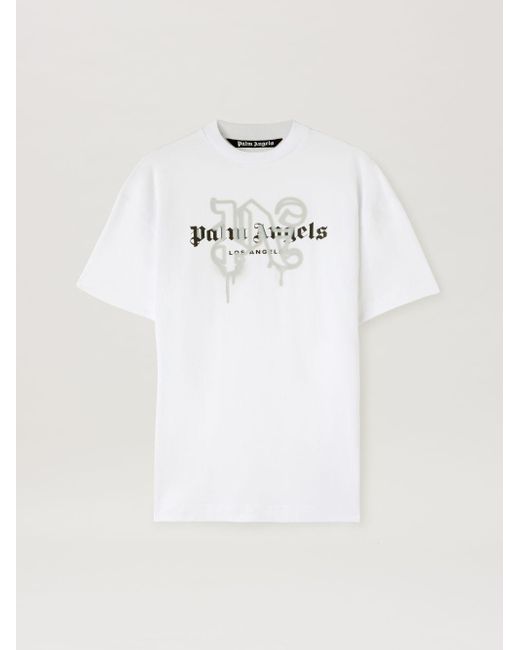 Palm Angels White Monogram Spray City T-shirt Los Angels for men
